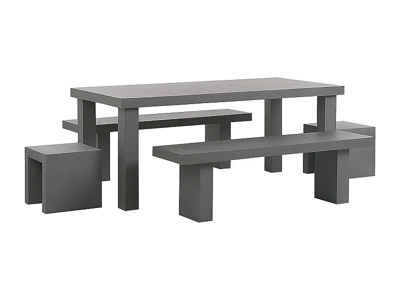 Gartenmöbel Set mit Bänken und Hockern 6-Sitzer TARANTO Beton Grau