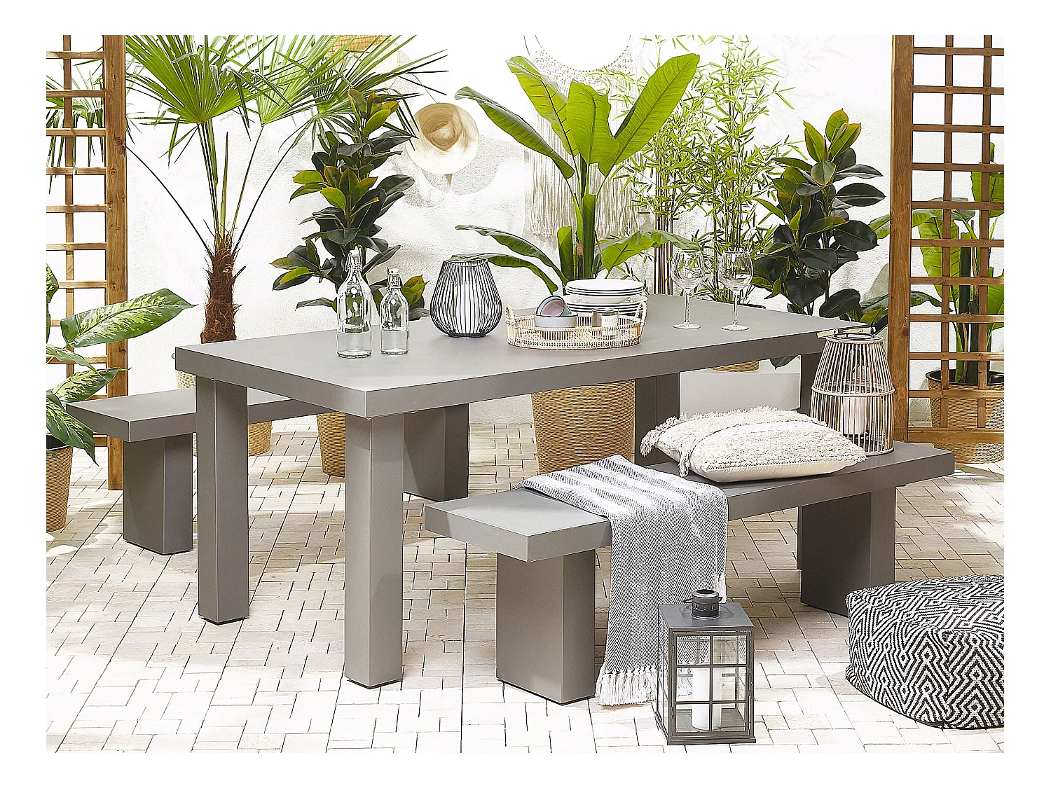 Salle à manger de jardin avec bancs 4 places TARANTO Béton Gris