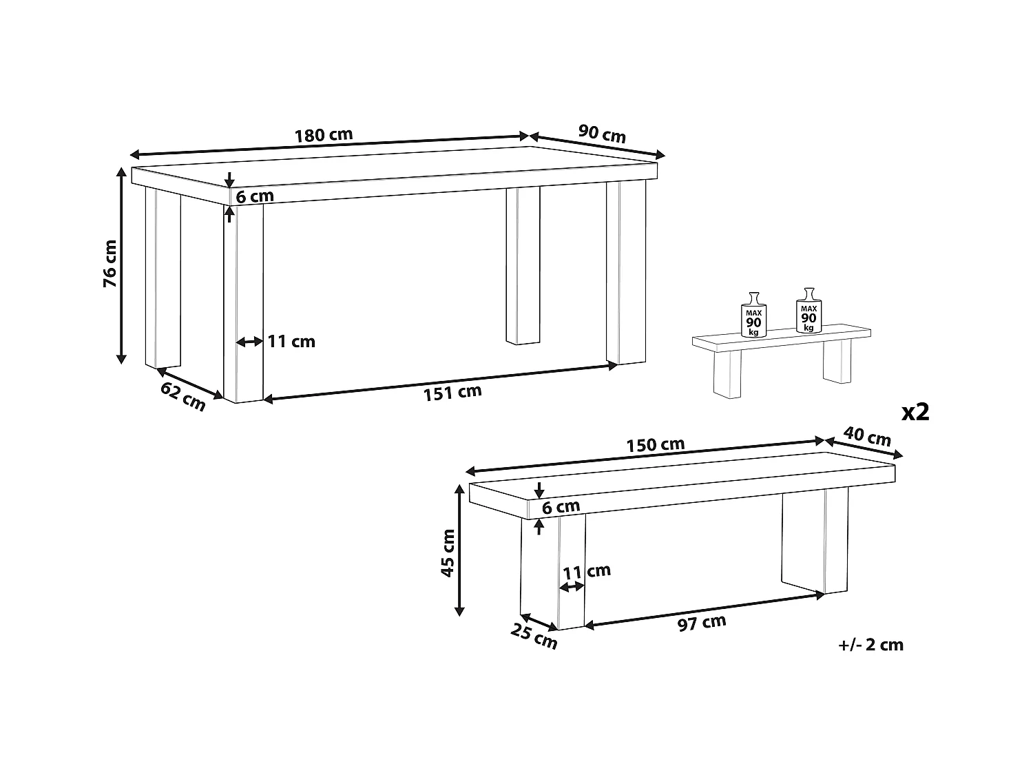 Salle à manger de jardin avec bancs 4 places TARANTO Béton Gris