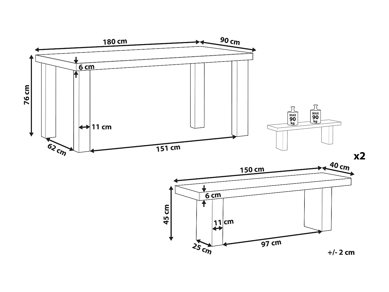 Salle à manger de jardin avec bancs 4 places TARANTO Béton Gris