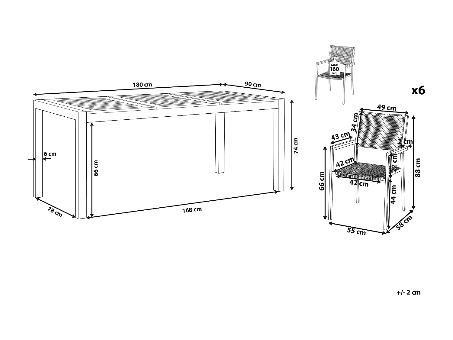 Salle à manger de jardin 6 places GROSSETO Bois d'eucalyptus Marron/noir