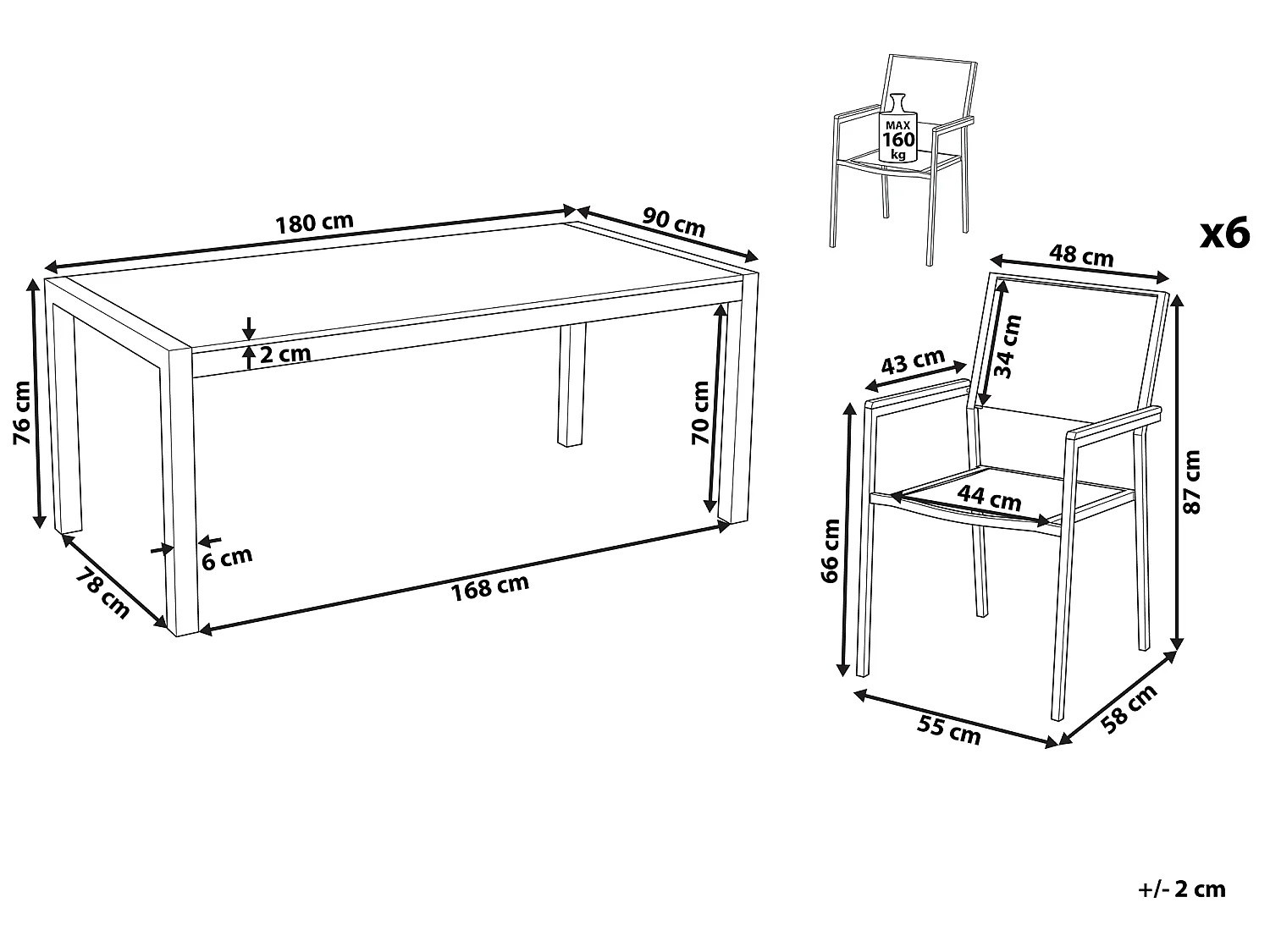Salle à manger de jardin 6 places GROSSETO Granit Poli Noir/beige