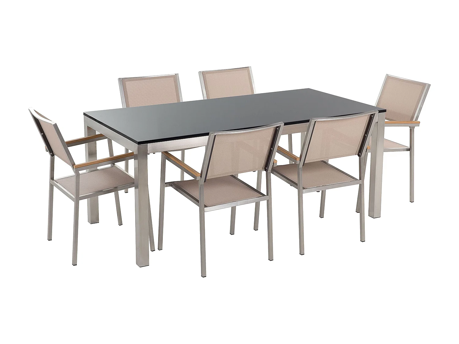 Salle à manger de jardin 6 places GROSSETO Granit Poli Noir/beige