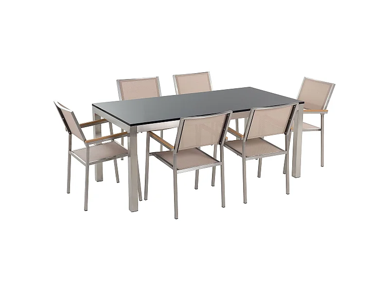 Set da pranzo da giardino 6 posti GROSSETO Granito Lucido Nero/ Beige