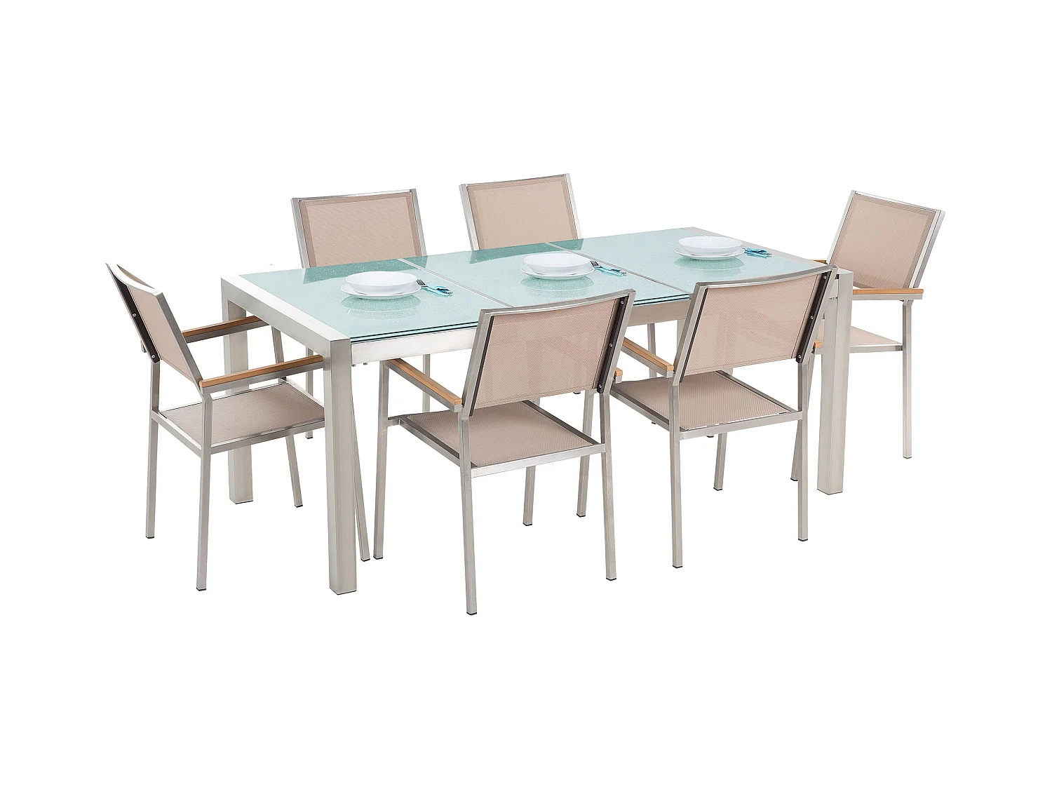 Tuinset 6-zitter GROSSETO Driedubbele plaat Gebarsten glas Transparant/beige