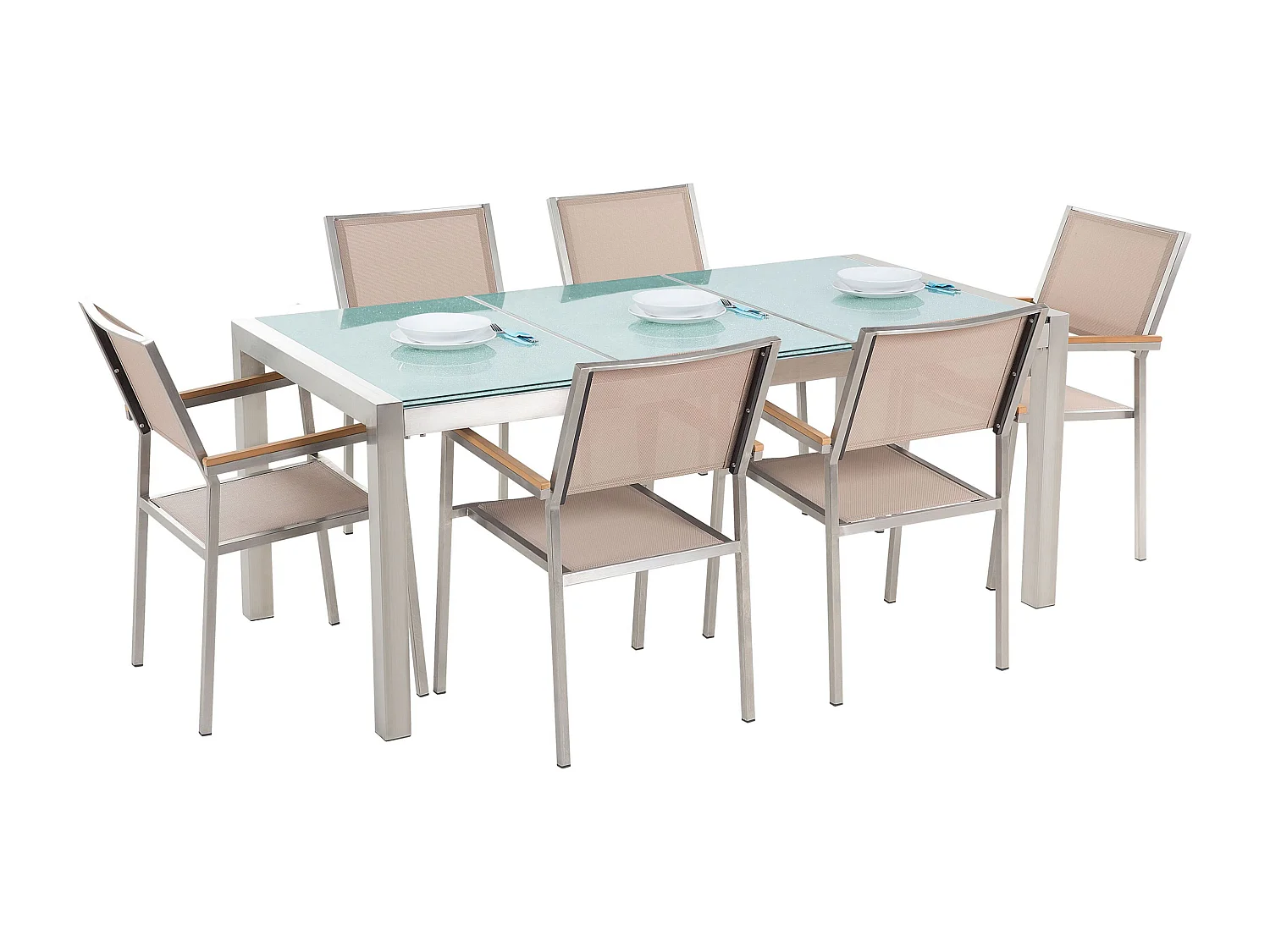 Tuinset 6-zitter GROSSETO Driedubbele plaat Gebarsten glas Transparant/beige