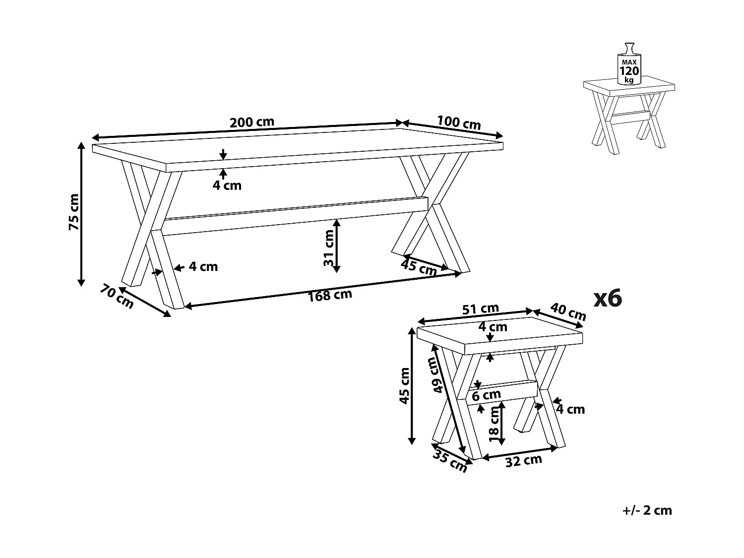 Gartenset Tisch 200x100 cm 6 Hocker Betonplatte Akazienholz Rustikal Olbia
