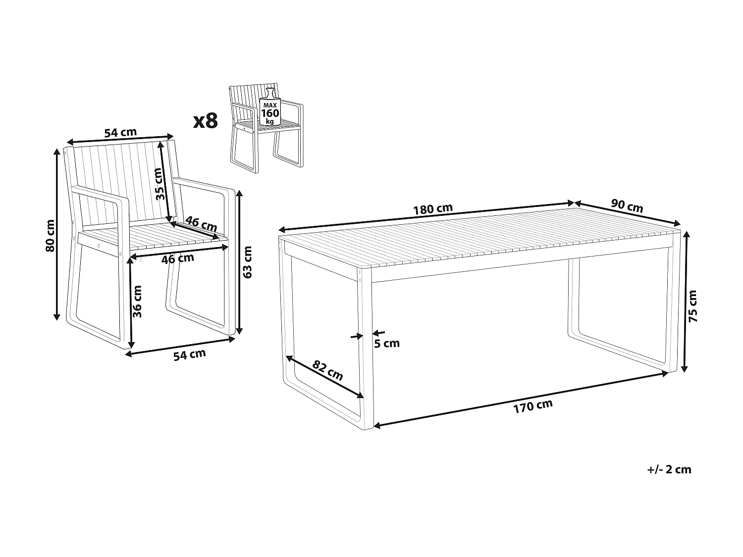 Salle à manger de jardin 8 places SASSARI Acacia Marron
