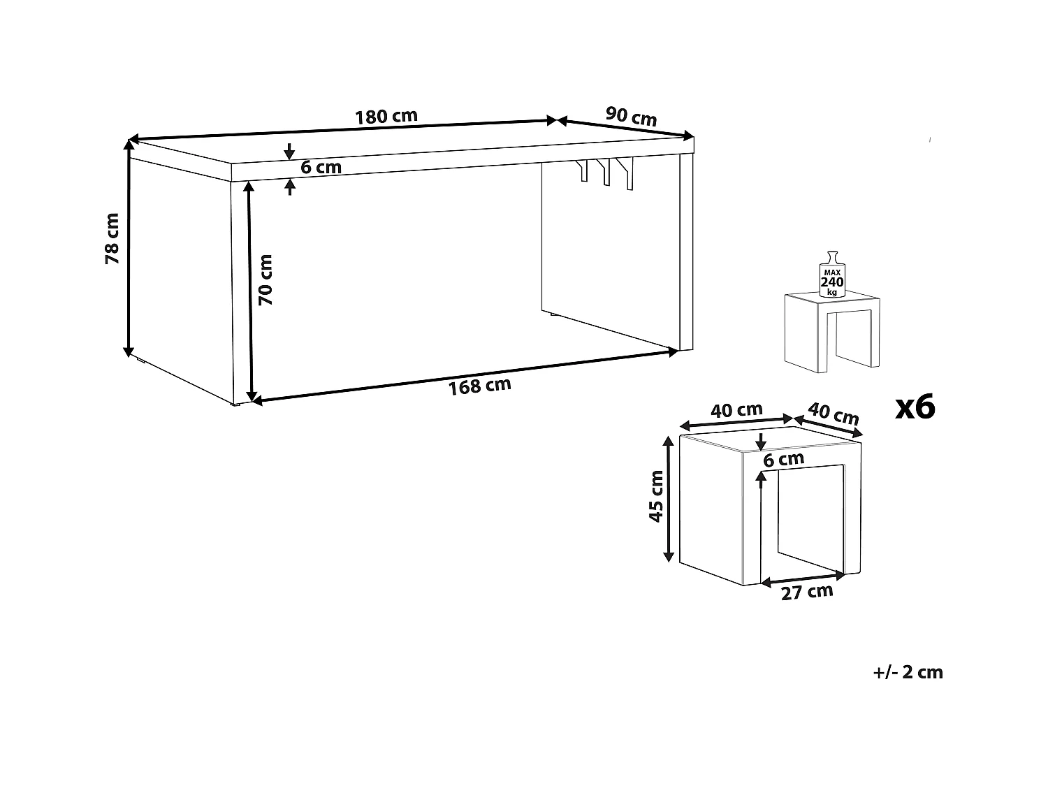 Zestaw ogrodowy ze stołkami dla 6 osób TARANTO Beton Szary