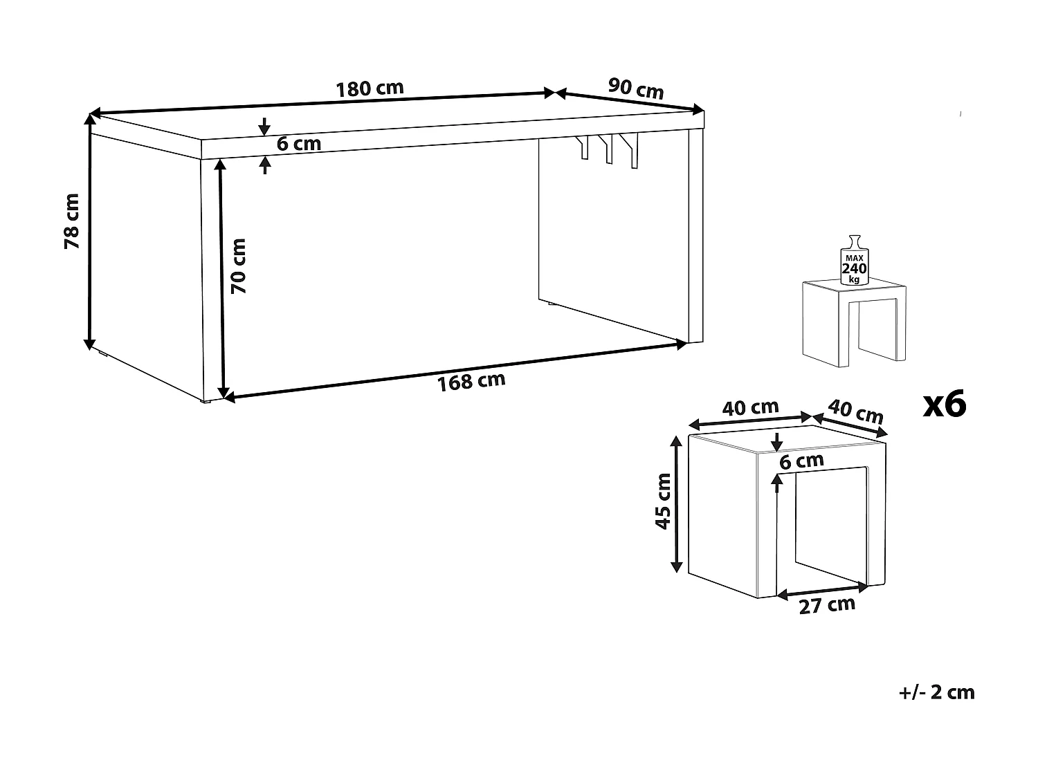 Conjunto de refeições de jardim com tamboretes 6 lugares TARANTO Betão Cinzento