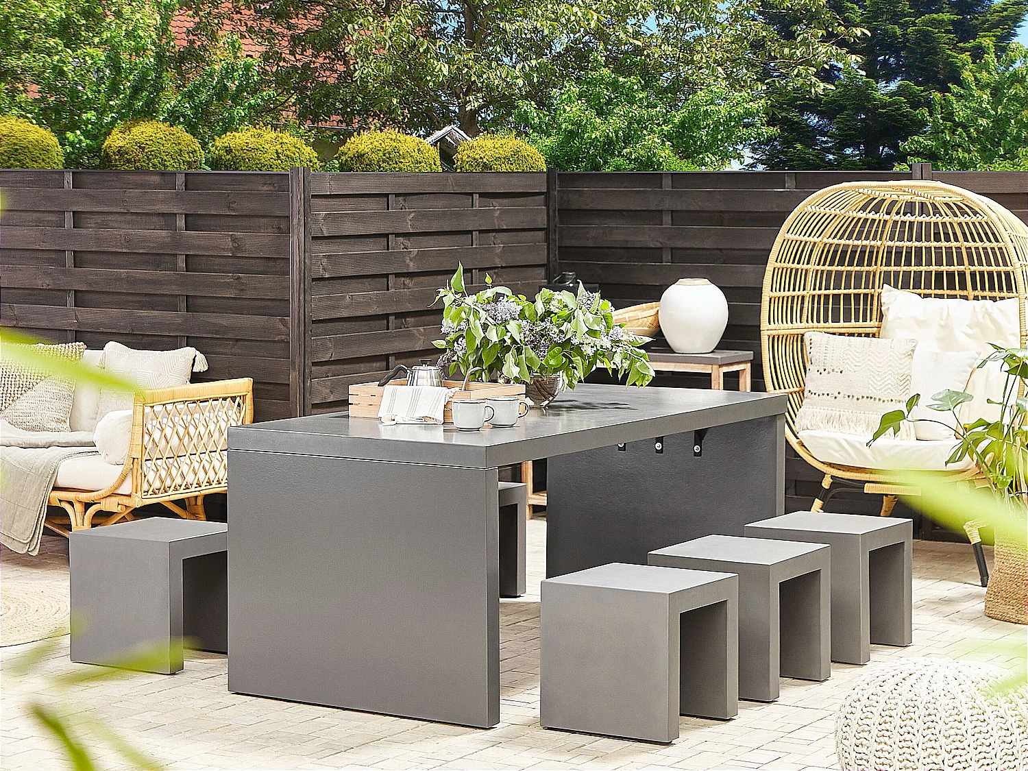 Garden Dining Set with Stools 6 Seater TARANTO Grey Concrete