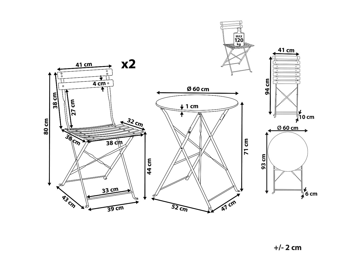 Bistroset Inklapbaar FIORI Metaal Rood