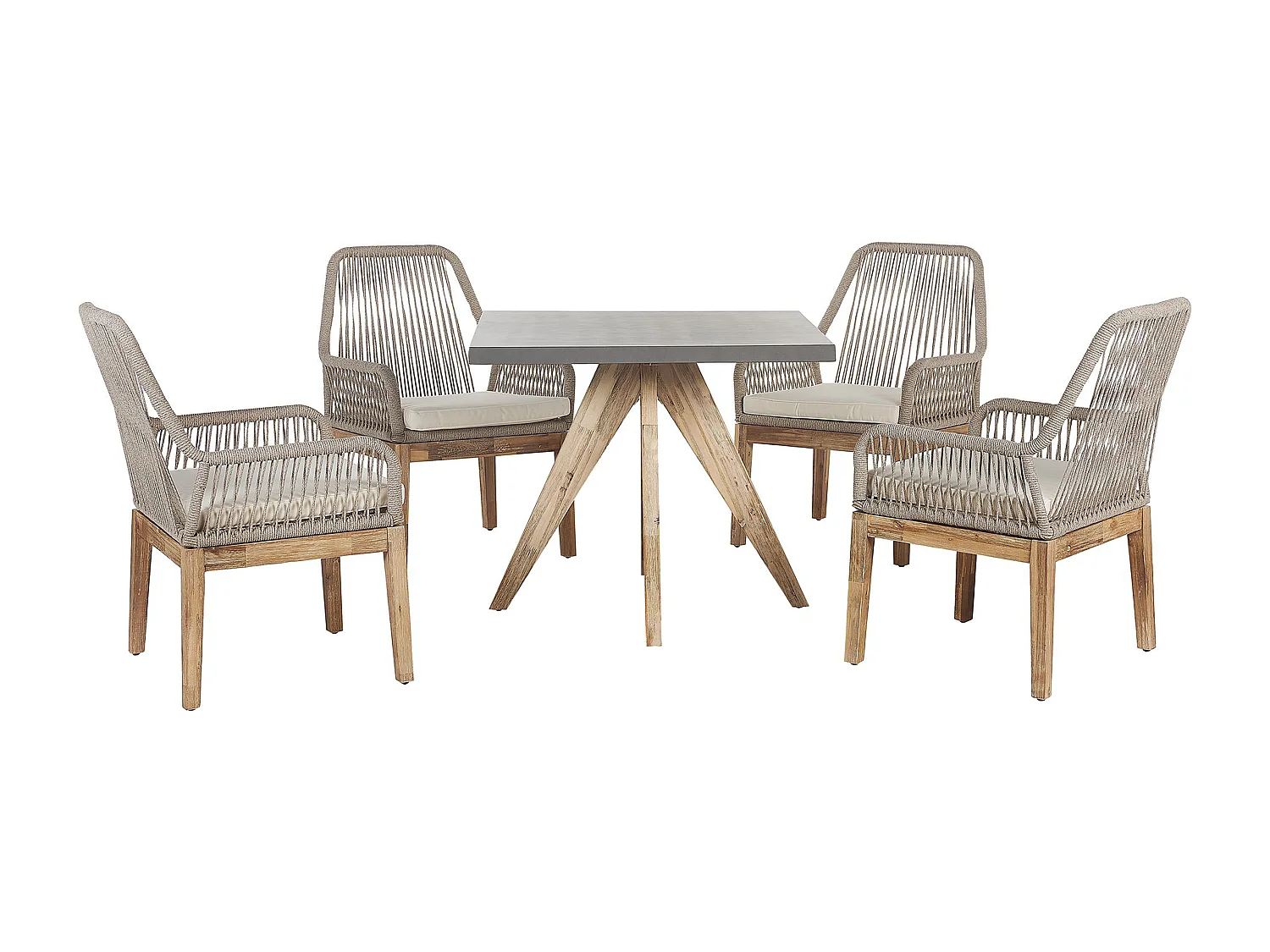 Gartenset Tisch Faserzement in Grau 90x90 cm 4 Stühle beige Akazienholz Olbia