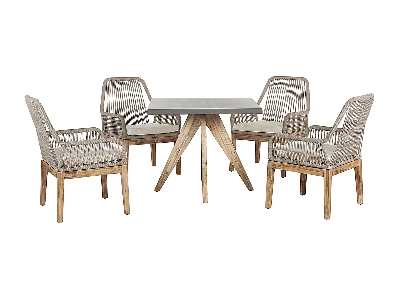 Salle à manger de jardin 4 places OLBIA avec coussins Béton Beige