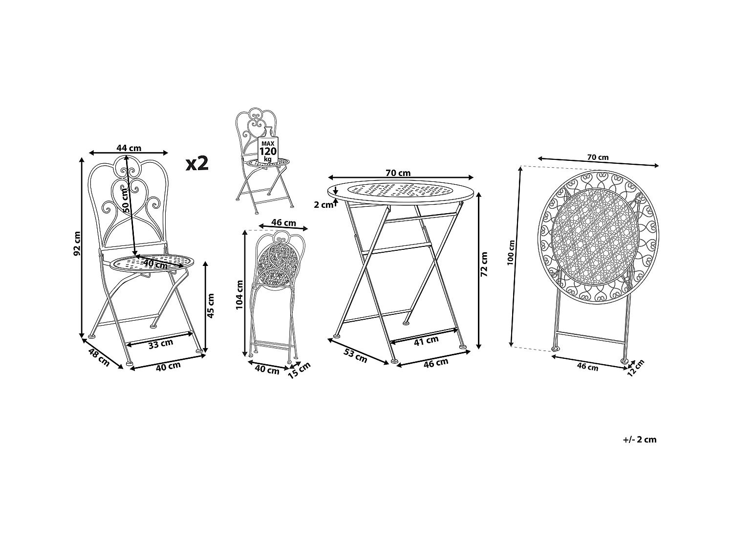 Ensemble pour bistro Pliant TRIESTE Métal Beige clair