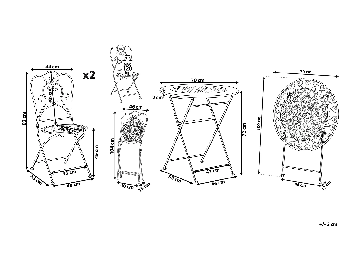 Ensemble pour bistro Pliant TRIESTE Métal Beige clair