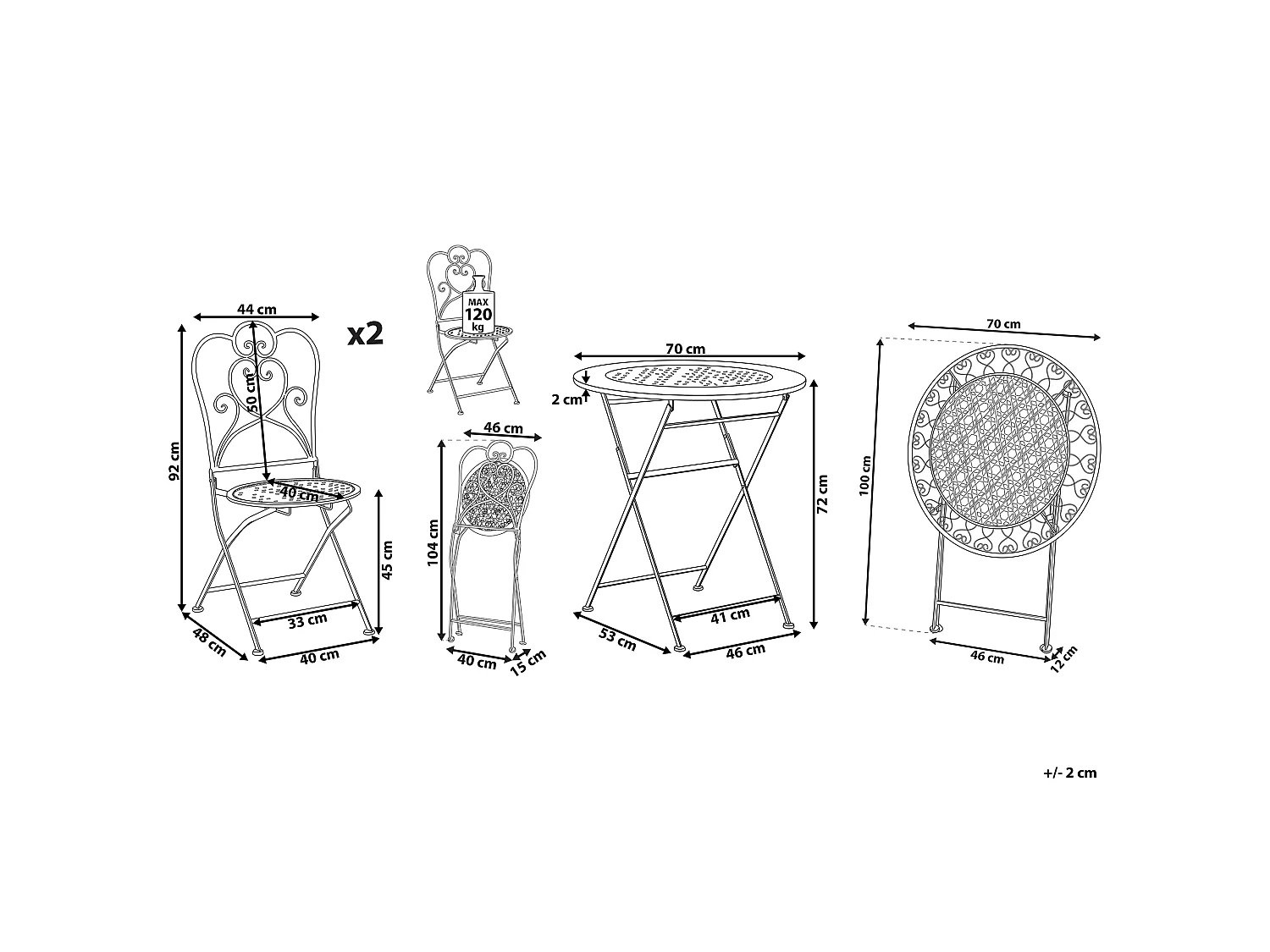 Bistro Set Folding TRIESTE Metal Light Beige