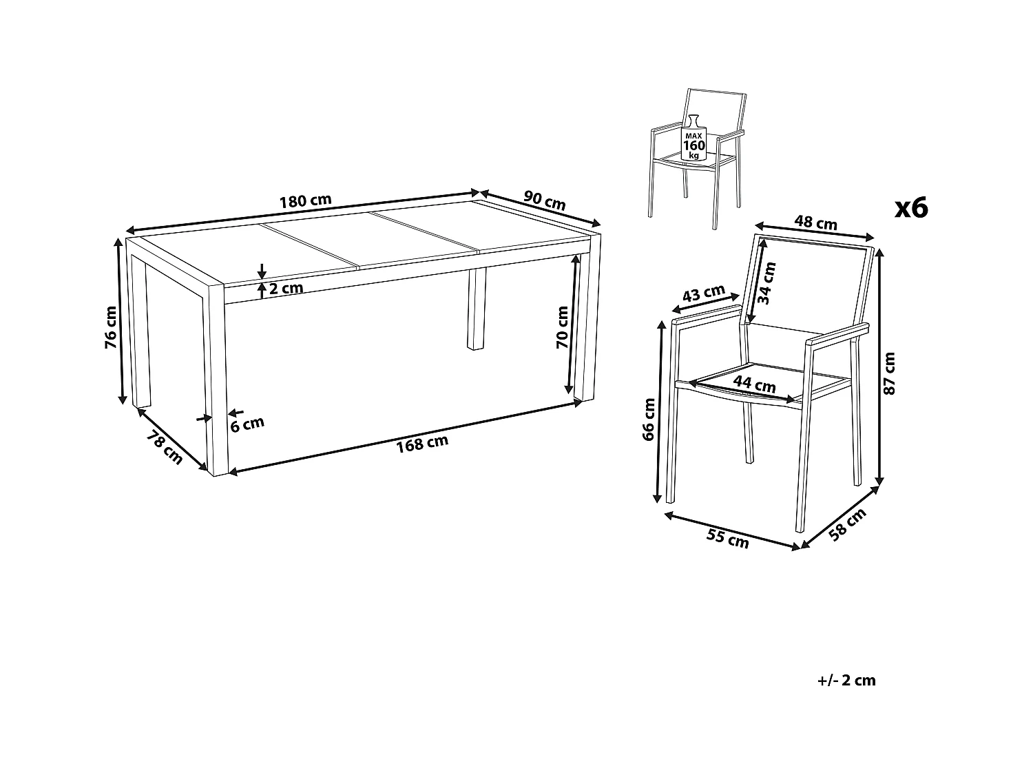 Tuinset 6-zitter GROSSETO Driedubbele plaat Graniet Gepolijst Grijs/beige