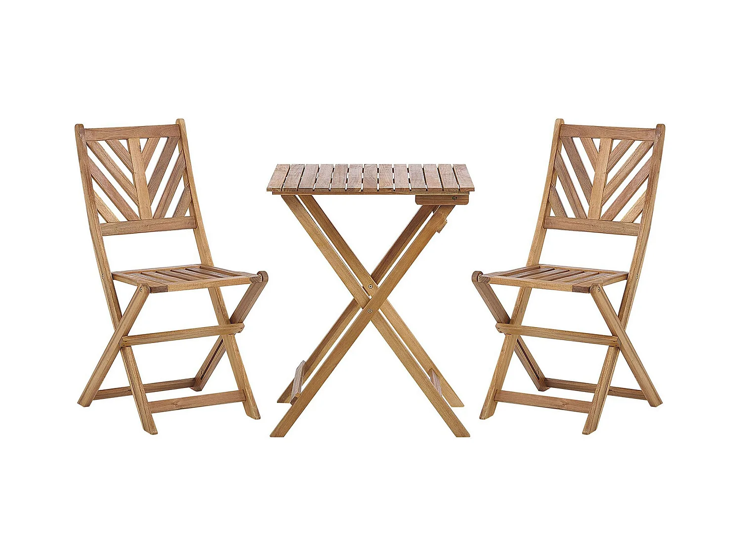 Balkonset hellbraun Akazienholz Tisch quadratisch 58x58 cm mit 2 Stühlen Terni