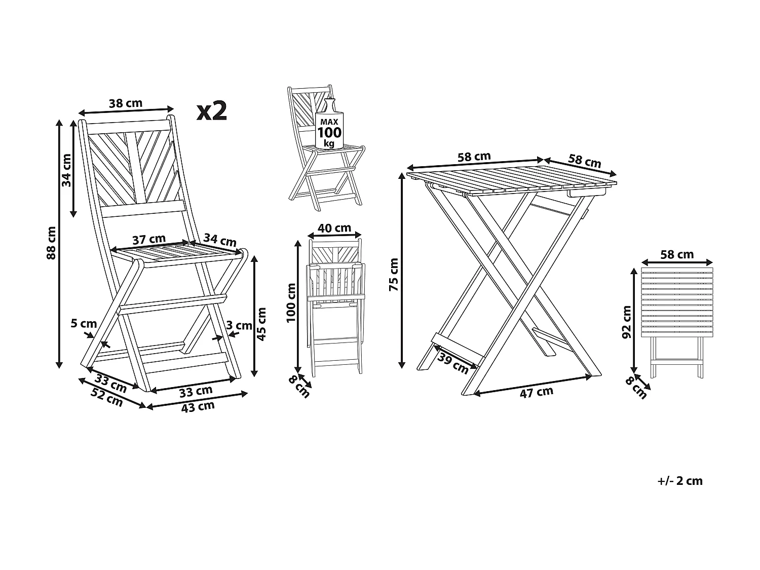 Zestaw mebli balkonowych Składane TERNI Drewno Brązowy