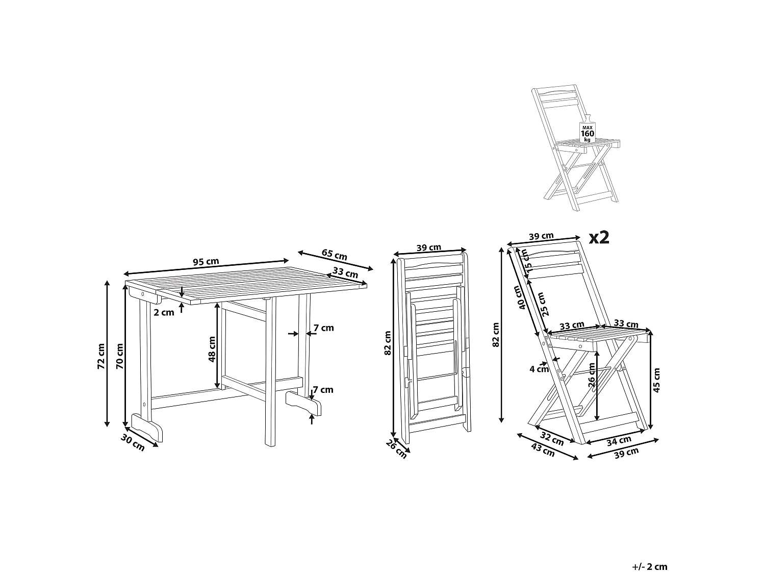 Ensemble pour bistro Pliant LENOLA Bois Marron
