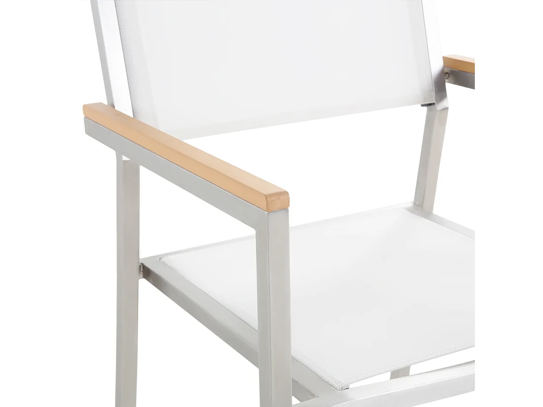 Salle à manger de jardin 8 places GROSSETO Triple plaque Granit Poli Gris/blanc