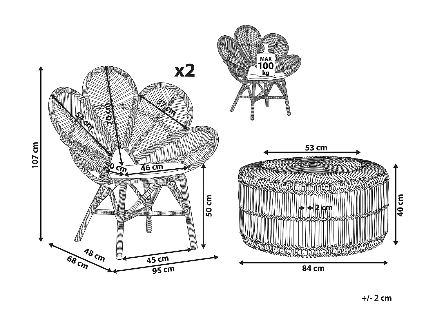 Zestaw mebli balkonowych z poduszkami FLORENTINE / LIMNI Rattan Beżowy
