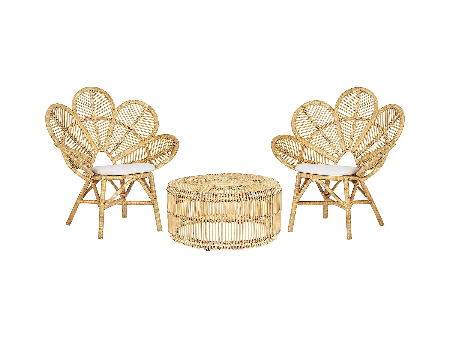 Balkonset 2 Stühle mit 1 Tisch Rattan heller Holzfarbton Florentine / Limni