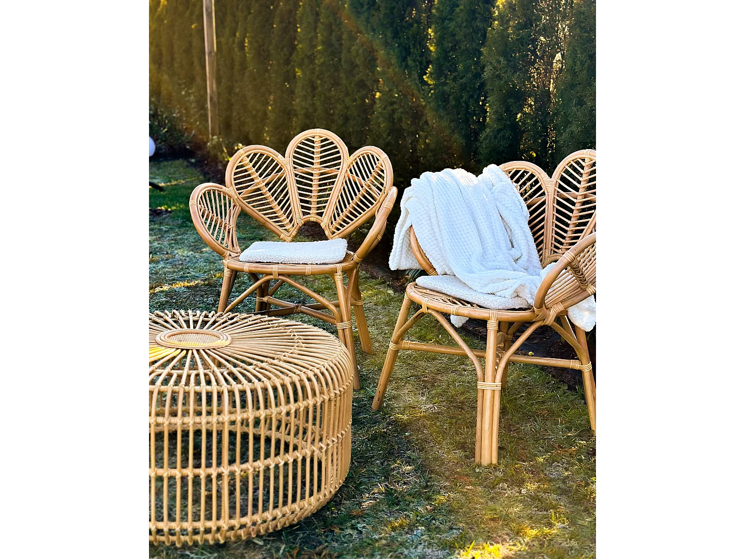 Bistro Set inkl. Kissen FLORENTINE / LIMNI Rattan Beige