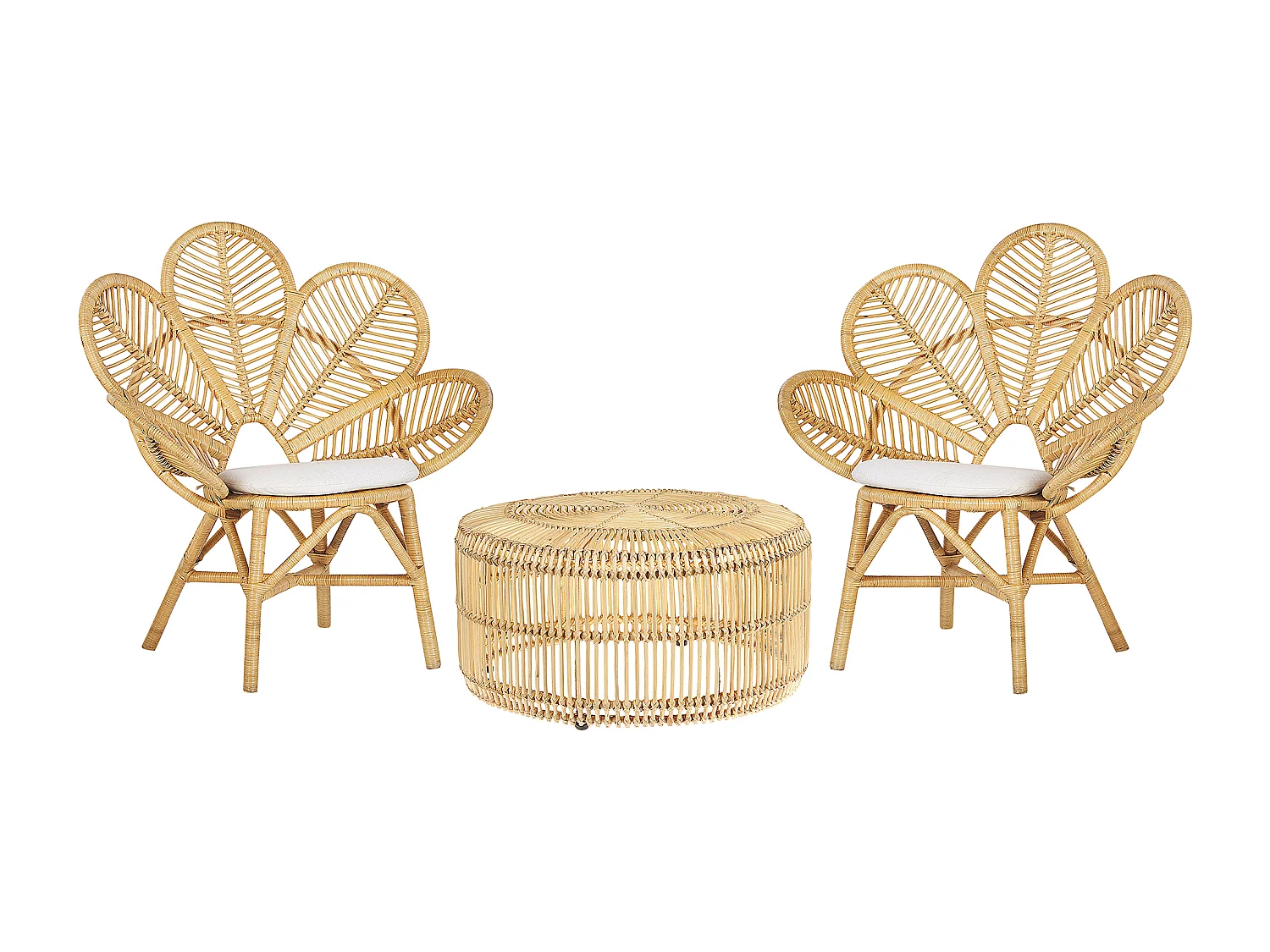 Ensemble bistrot avec coussins FLORENTINE / LIMNI Rotin Beige