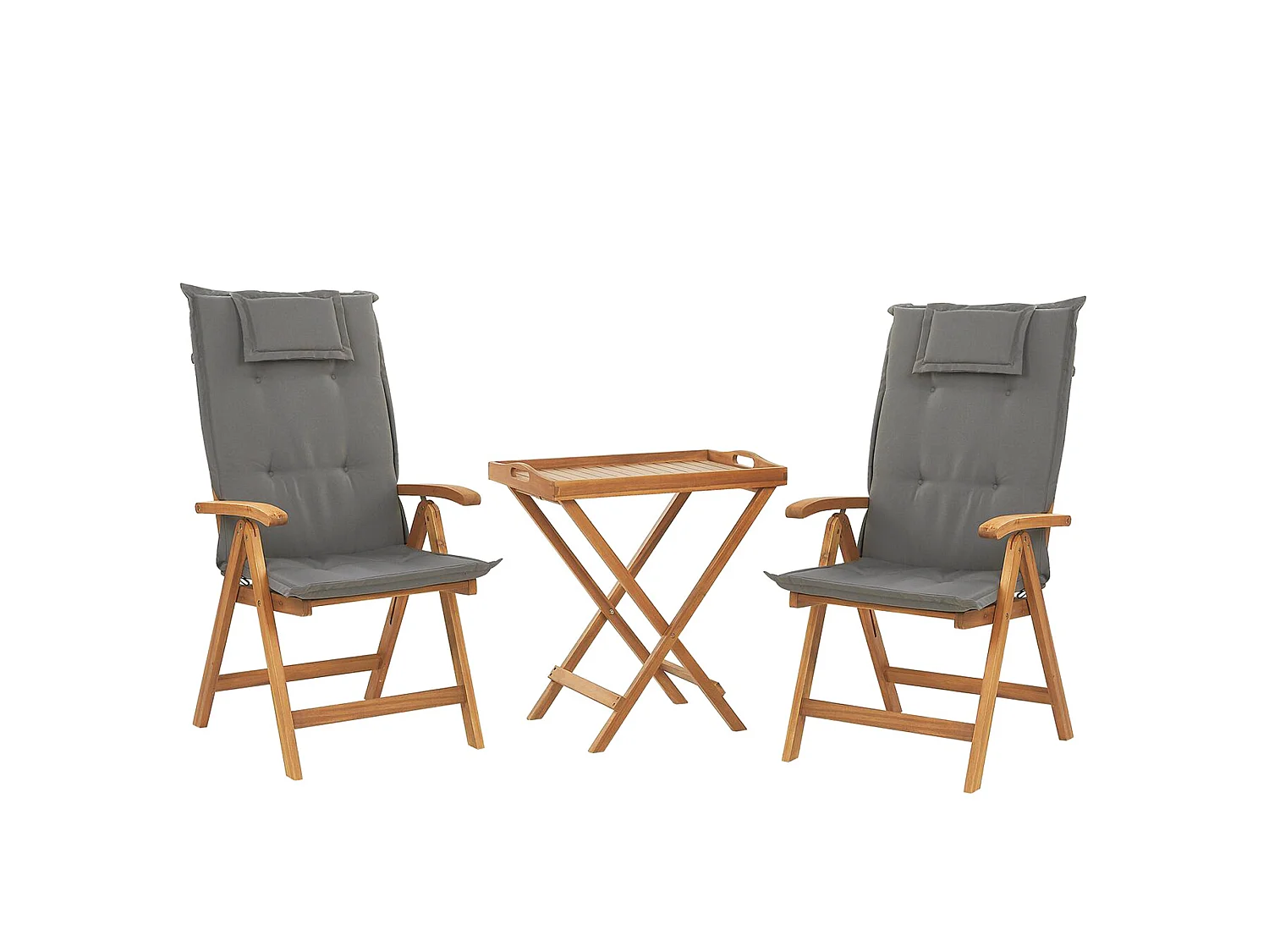 Ensemble pour bistro avec coussins Pliant JAVA Acacia Gris graphite