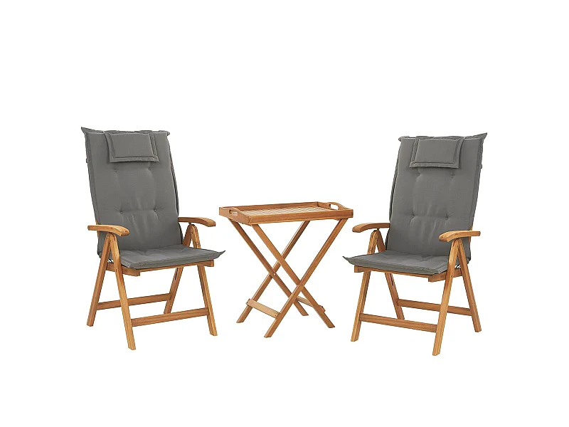 Ensemble pour bistro avec coussins Pliant JAVA Acacia Gris graphite