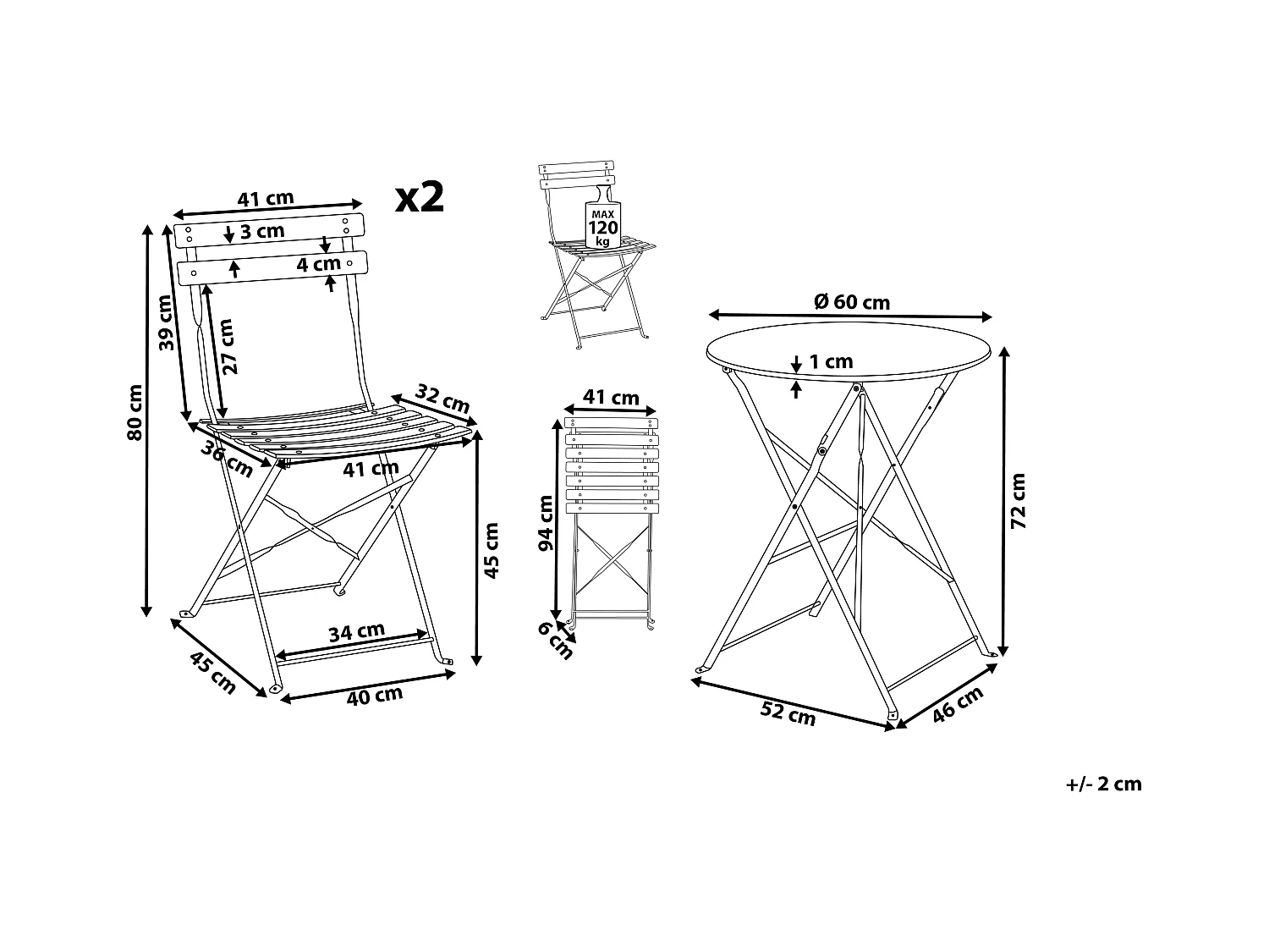 Zestaw mebli balkonowych Składane FIORI Metal Burgundowy