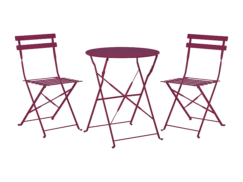 Ensemble bistrot Pliant FIORI Métal Rouge Bordeaux