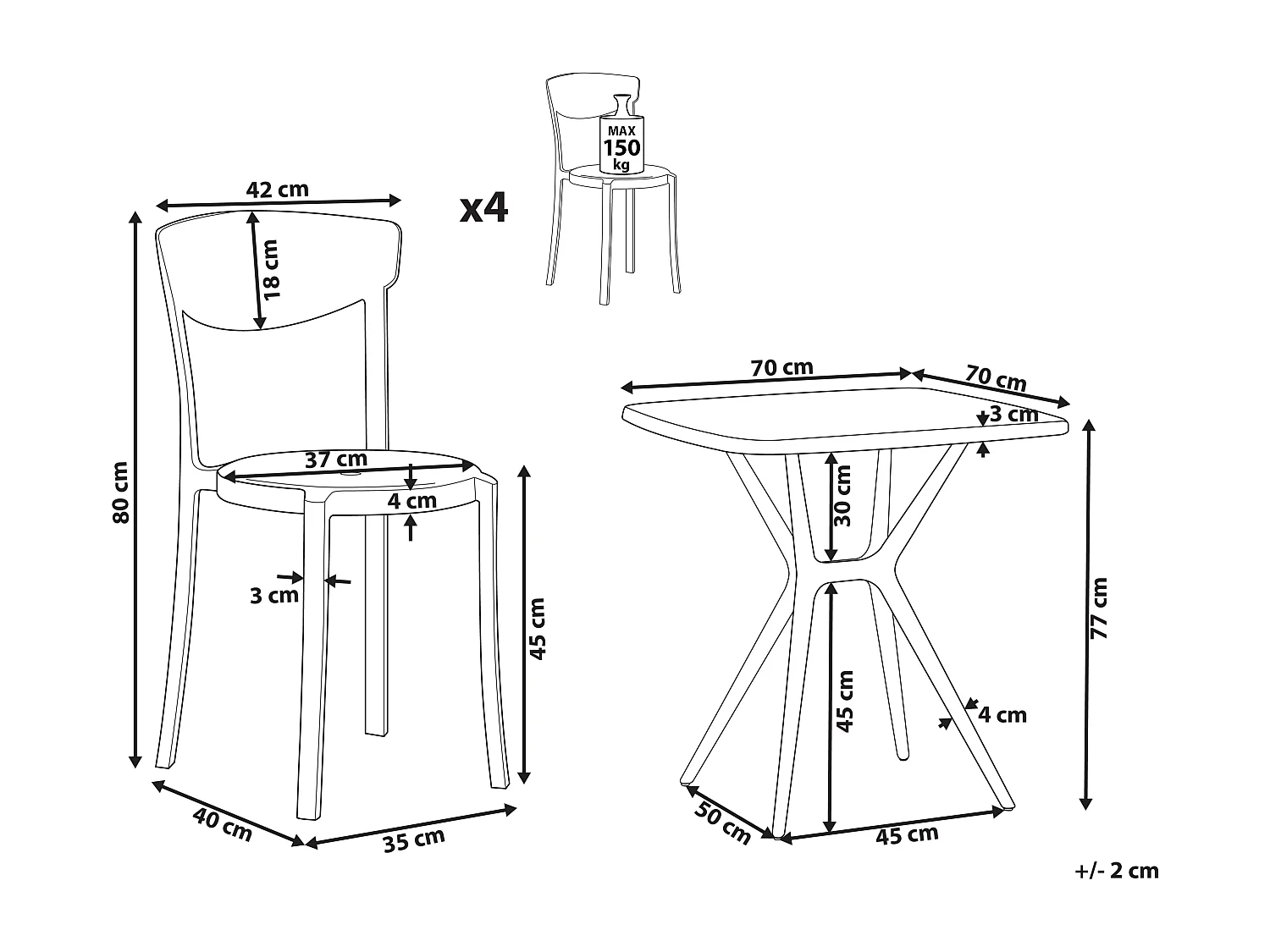 Gartenmöbel Set aus Kunststoff weiß Tisch quadratisch 4 Stühle Sersale/Vieste