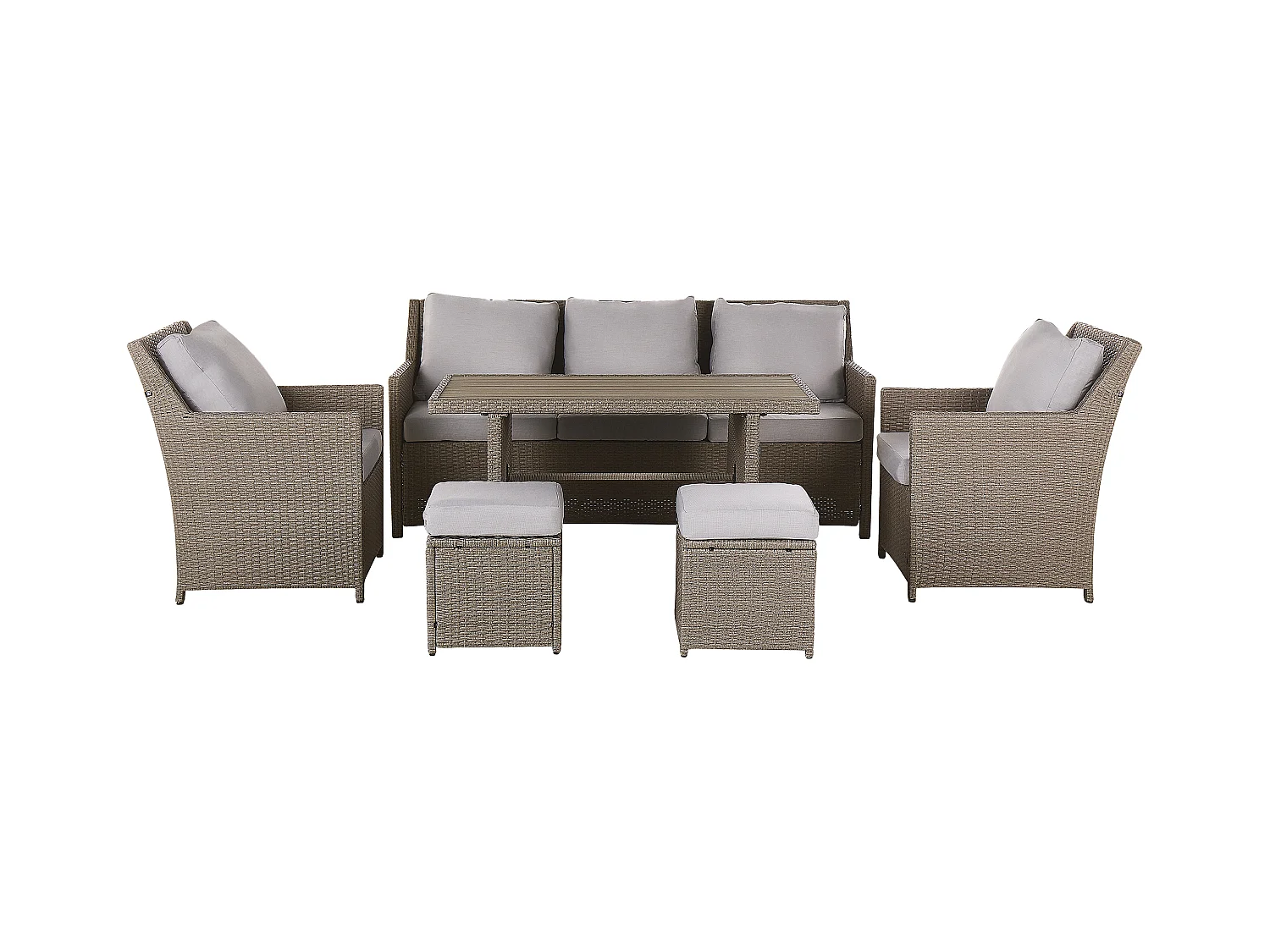 Ensemble de salon de jardin avec table et ottoman 5 places FONTI avec coussins Taupe