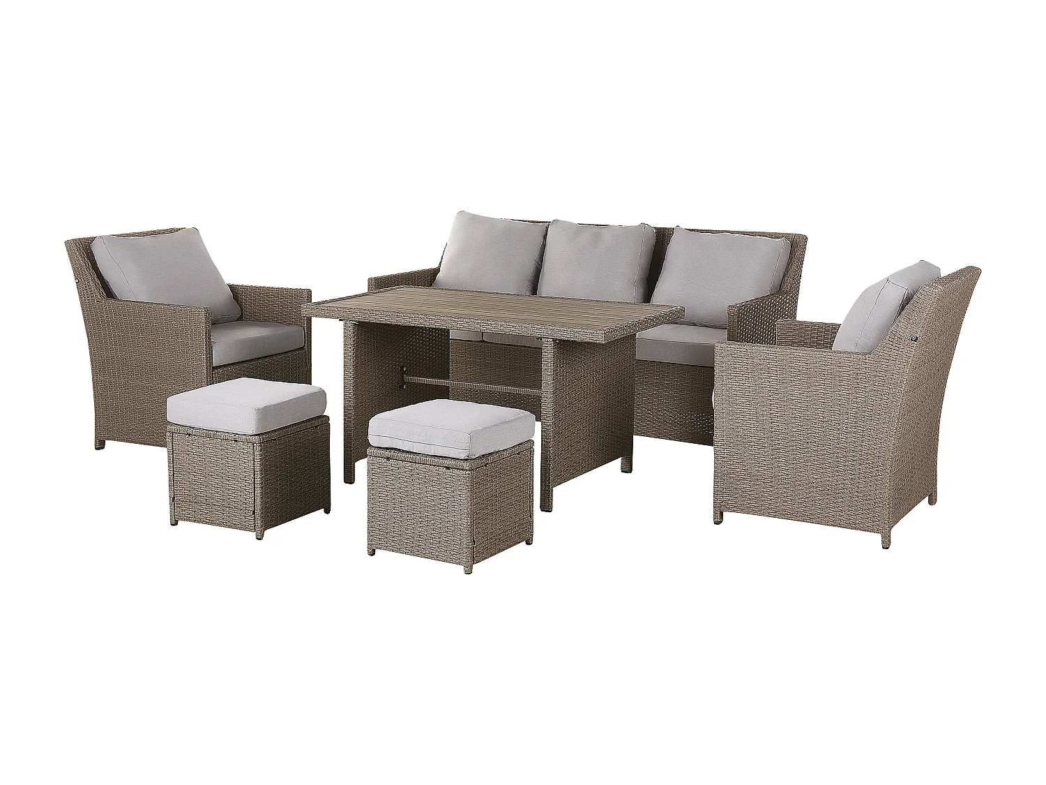 Loungeset met tafel en ottomaan 5-zitter FONTI met kussens Taupe