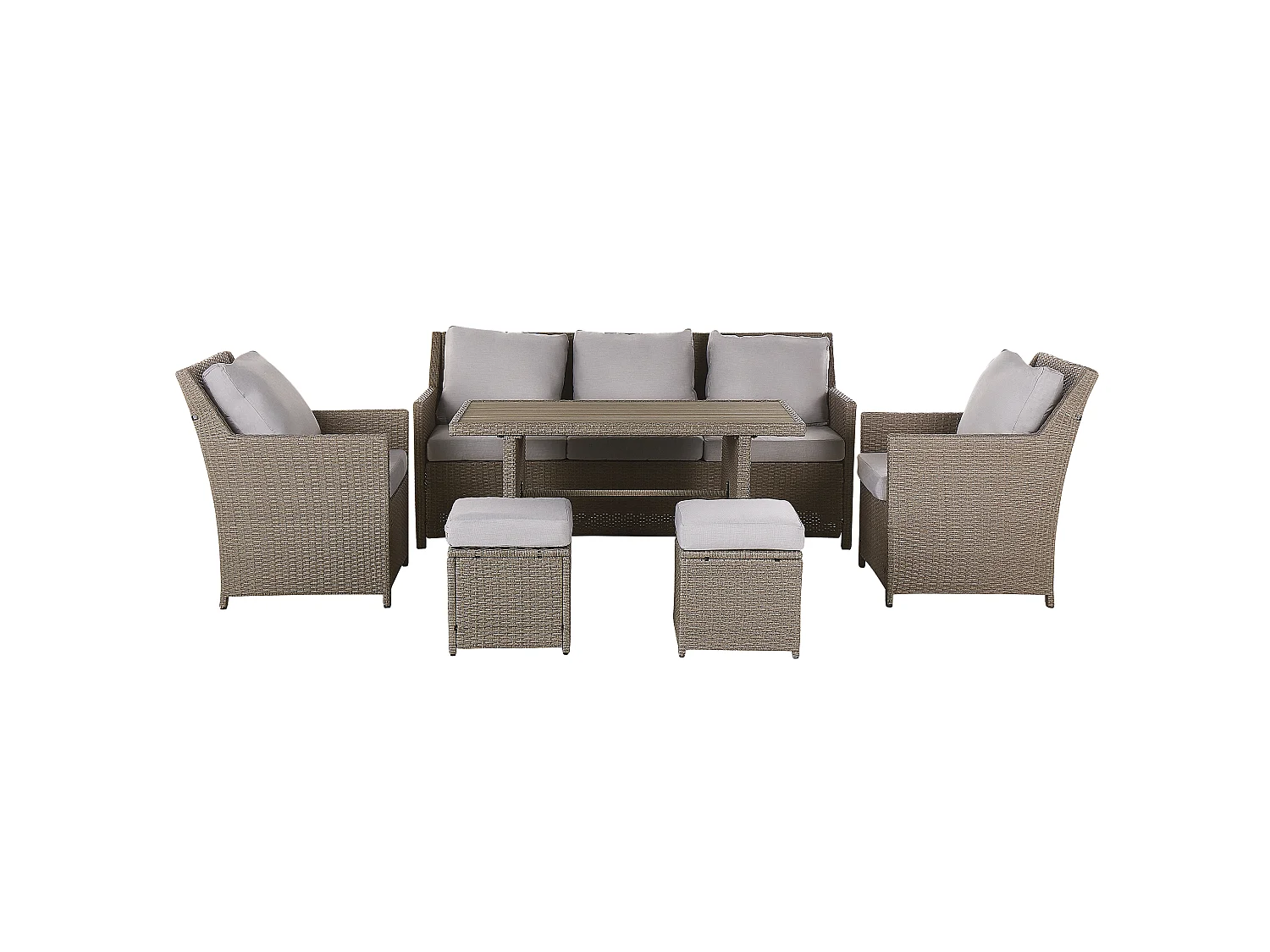 Set salotto da giardino con tavolo e pouf 5 posti FONTI con cuscini Tortora