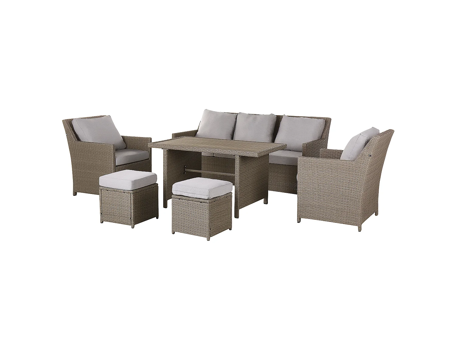 Set salotto da giardino con tavolo e pouf 5 posti FONTI con cuscini Tortora