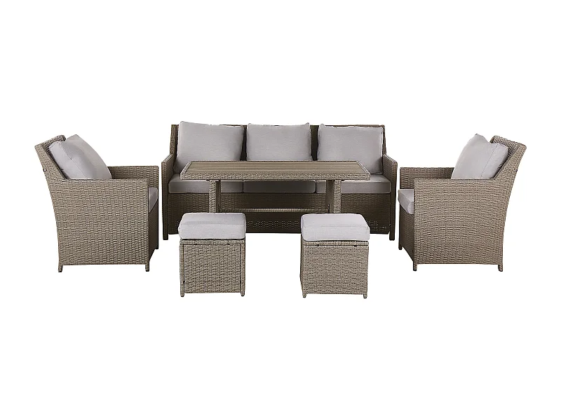 Ensemble de salon de jardin avec table et ottoman 5 places FONTI avec coussins Taupe