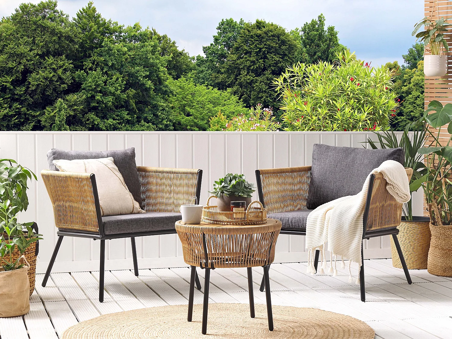 Bistro Set inkl. Kissen GARGANO Polyrattan Hellbraun
