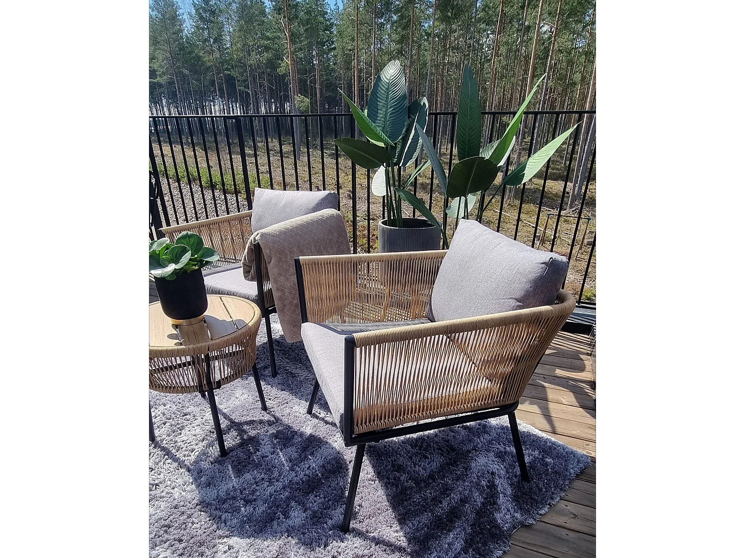 Bistro Set inkl. Kissen GARGANO Polyrattan Hellbraun