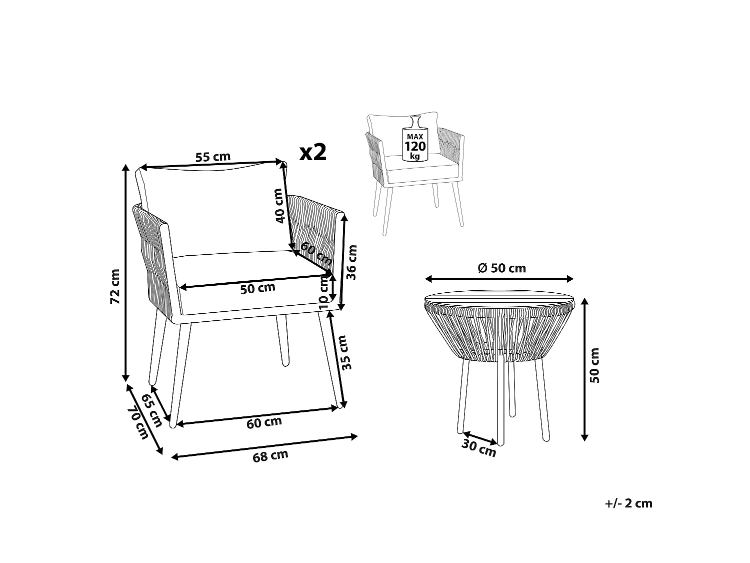 Bistro Set inkl. Kissen GARGANO Polyrattan Hellbraun