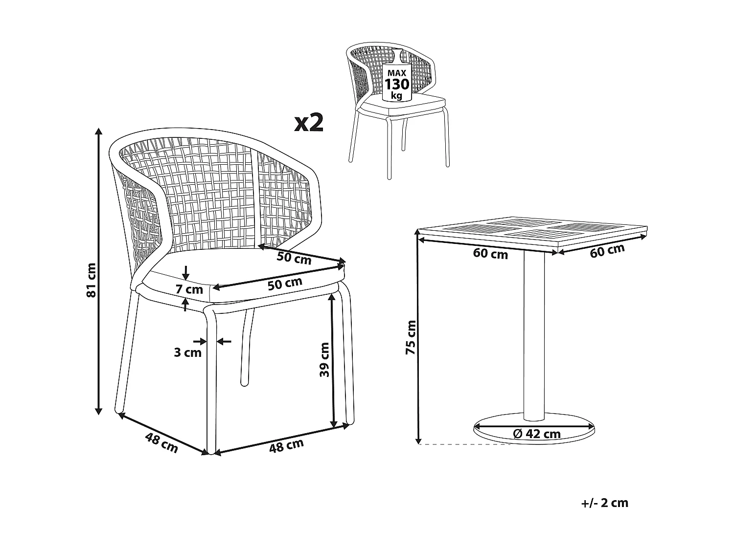 Ensemble bistrot avec coussins PALMI Métal Gris