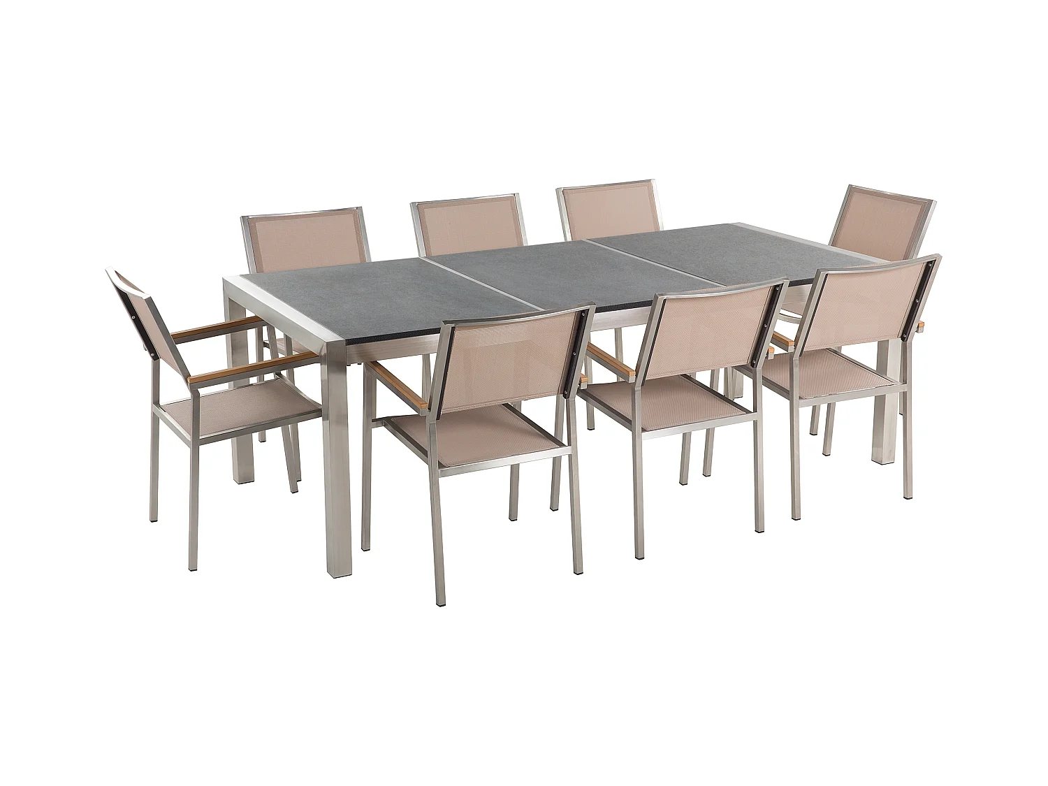 Gartenmöbel Tisch aus Steingemisch grau 8 Stühle in Beige 220 cm Grosseto