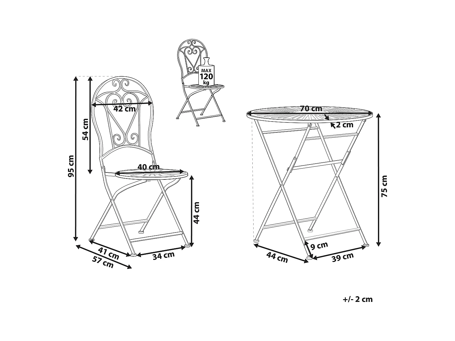 Set bistrot Pieghevole TRENTO Metallo Verde chiaro