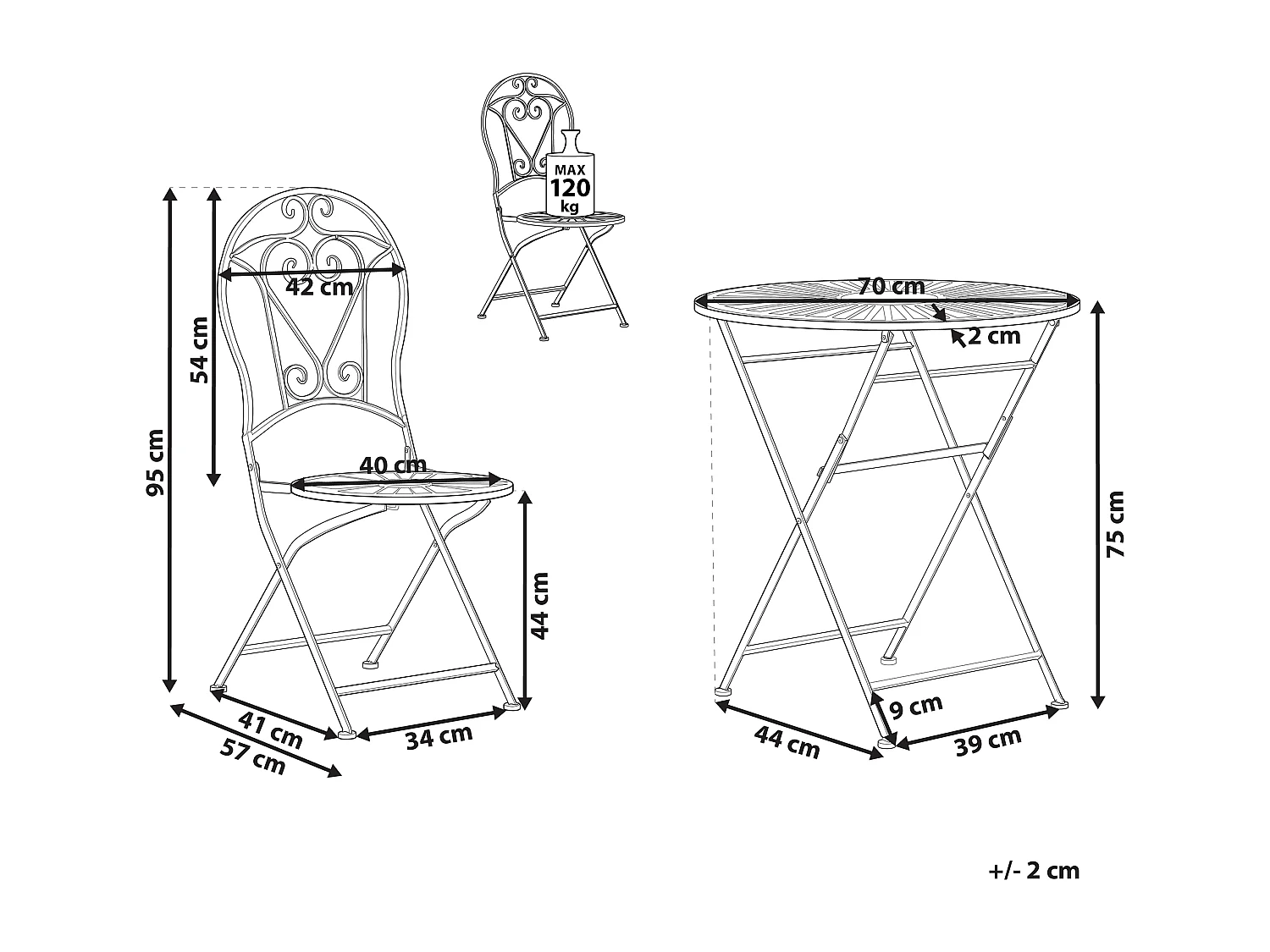 Conjunto de varanda Dobrável TRENTO Metal Verde claro