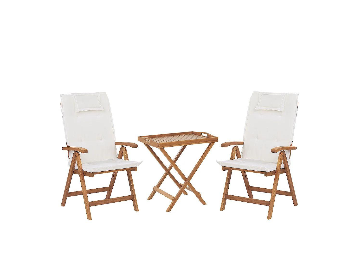 Ensemble pour bistro avec coussins Pliant JAVA Acacia Blanc cassé