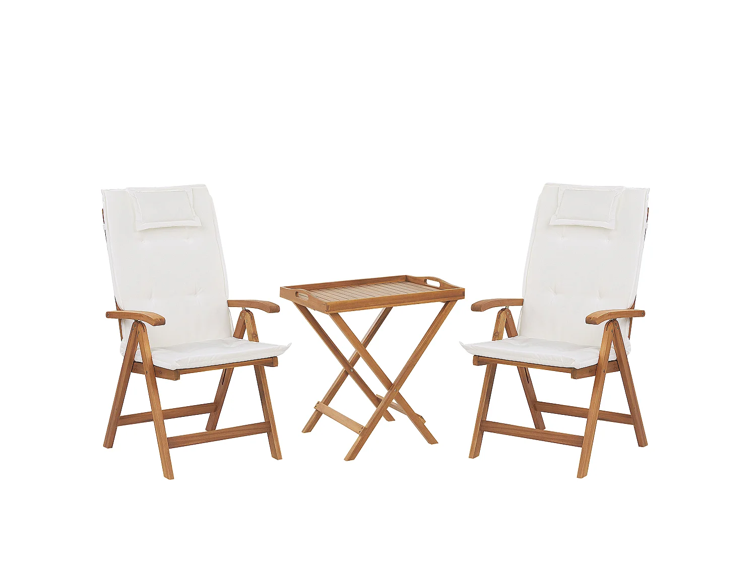 Ensemble pour bistro avec coussins Pliant JAVA Acacia Blanc cassé