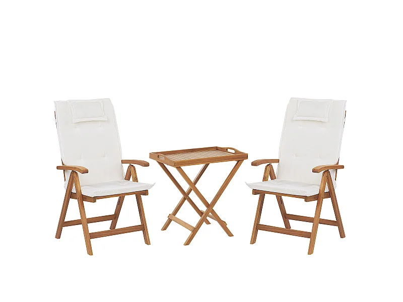 Ensemble pour bistro avec coussins Pliant JAVA Acacia Blanc cassé
